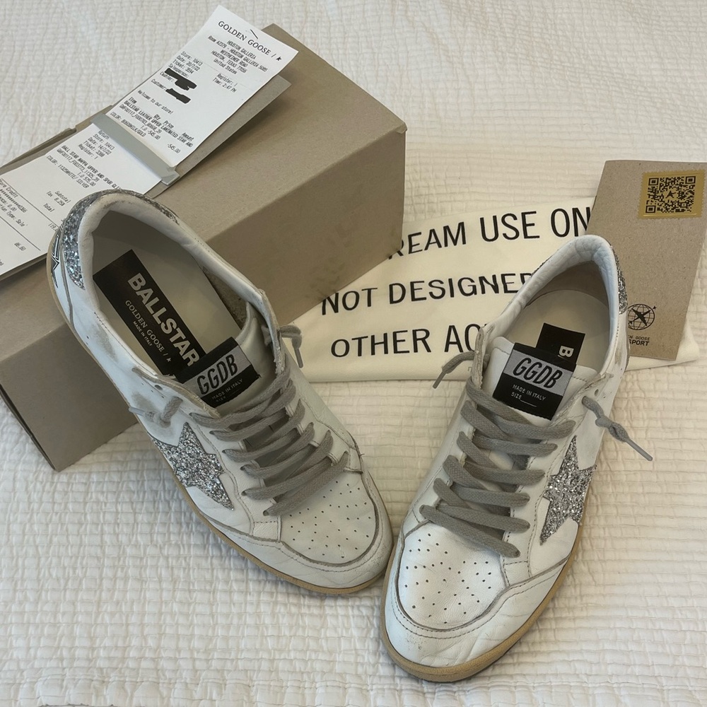 Golden Goose Ball Star size 39 white & silver glitter